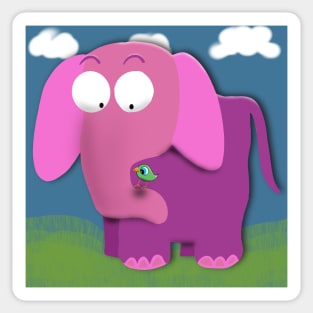 Pink Elephant and Birdie Friend Sticker